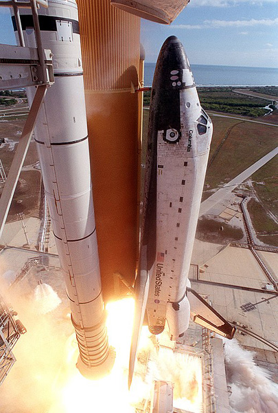 Space shuttle Columbia lifts off from Kennedy Space Center's Launch Complex 39A to embark on her final mission, STS-107, on January 16, 2003.