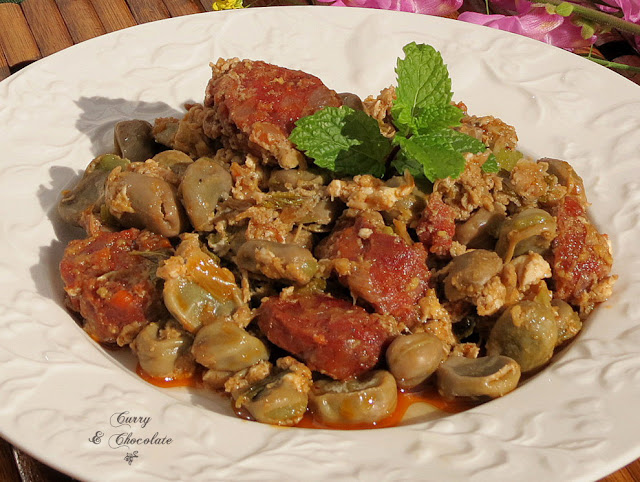 Habas con chorizo y huevo revuelto – Lima beans with Spanish chorizo and egg   