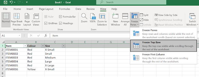 Excel: Freeze Panes