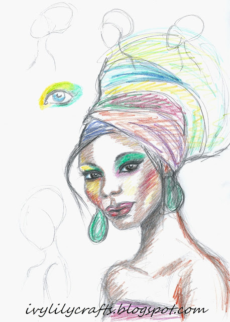 Sketch of an African Girl Wearing a Colorful Turban. 