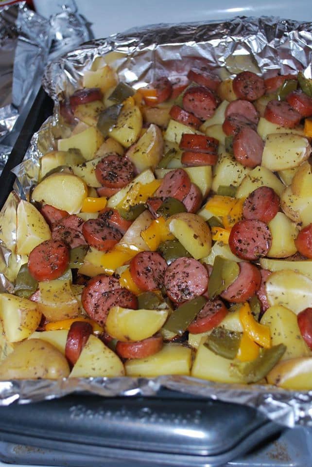 Fried Potatoes and Onions/Peppers with Smoked Sausage-