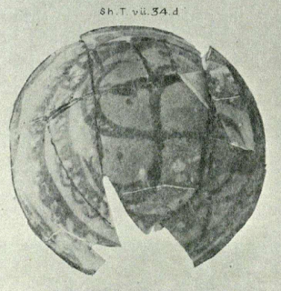 Photo of a ceramic from Shahi-Tump. Large swastika in center.