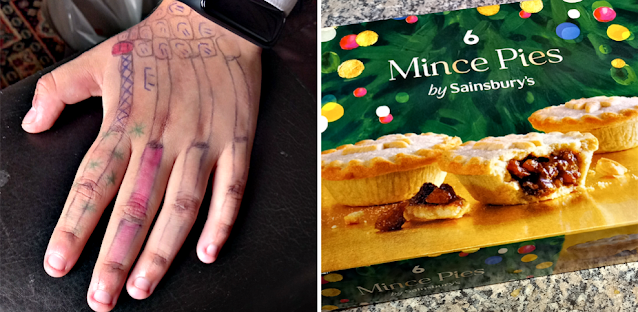 Youngest with drawing on her hand and mince pies