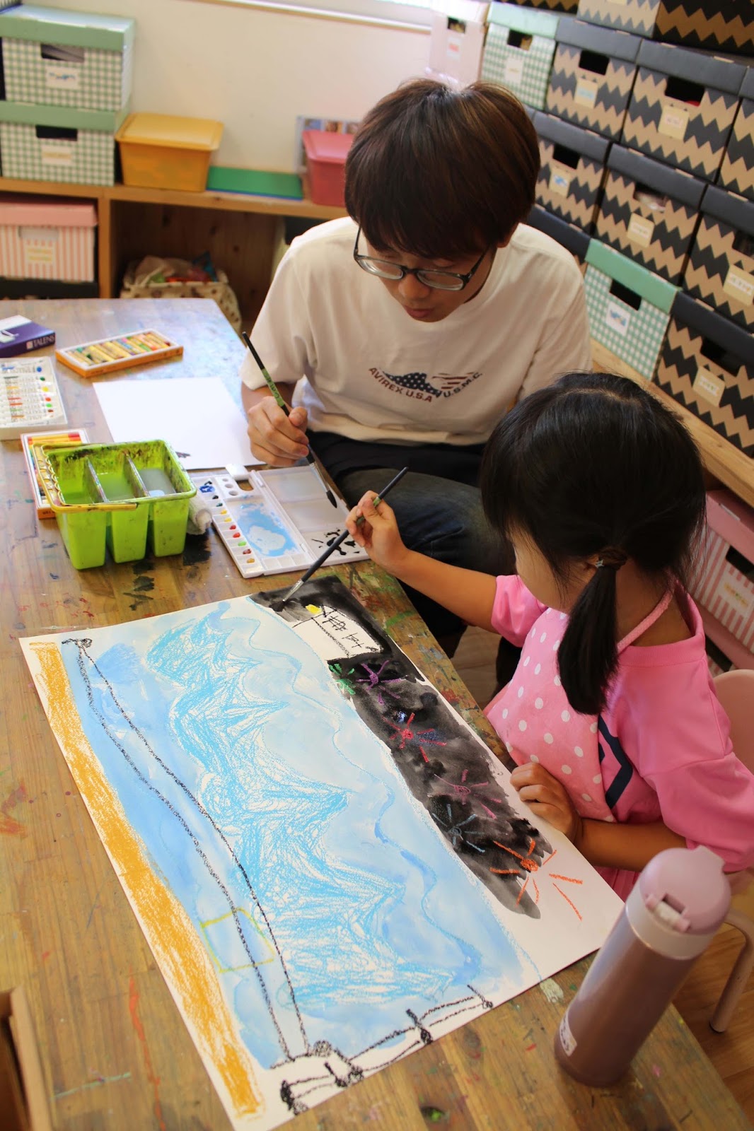 山王ひなた美術教室ブログ 夏の思い出 絵画制作 張り子のお面を作ろう 小学生