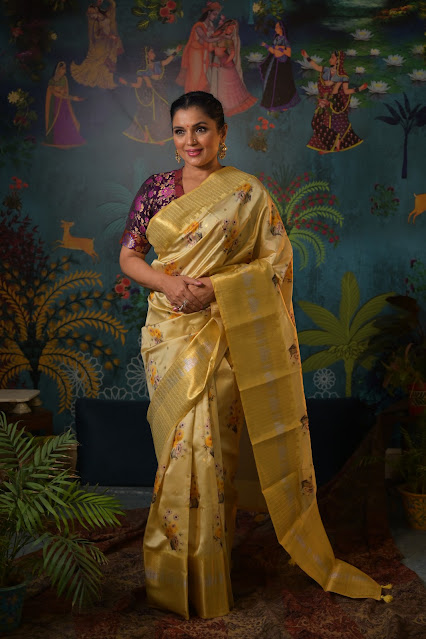 Gold silk floral Kanjeewaram