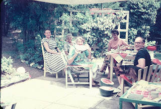 Patio area before Grandpa enclosed, June, Aunty Nettie, Grandma, Des & Uncle Gil