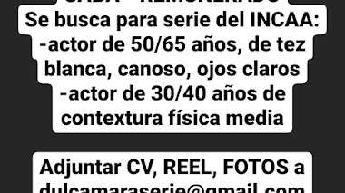 CABA: Se busca para SERIE del INCAA - ACTOR entre 50/65 años de tez blanca