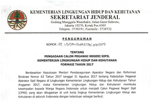 LHK - Soal dan Pendaftaran CPNS Kementerian Lingkungan Hidup dan Kehutanan 2017