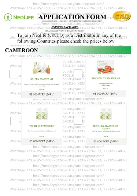 Cameroon, Neolife, GNLD, Register, Join, Distributor, Form, Application, Prices, Products