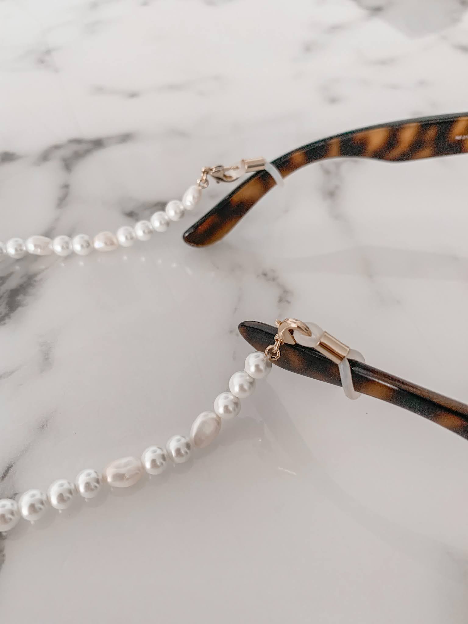 Pearl sunglass chain turned into face mask chain