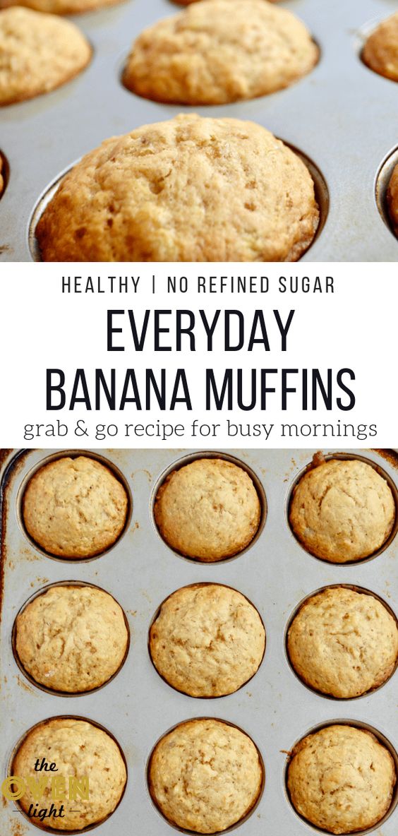 These banana muffins have the perfect amount of sweetness without the refined sugar, so you and your family can enjoy them every morning! I love to make a batch of these for me and the kids at the beginning of the week. They’re the perfect, “whoops-we-slept-in-and-now-we’re-going-to-be-late-for-school-so-let’s-eat-breakfast-in-the-car” breakfast for everyone. 