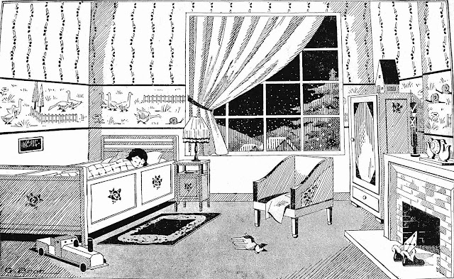 an illustrated design for a 1933 kid's bedroom