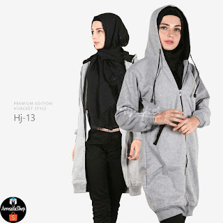 HJ13 Hijacket BASIC Grey x Black ORIGINAL PREMIUM FLEECE JAKET HIJAB JAKET MUSLIMAH