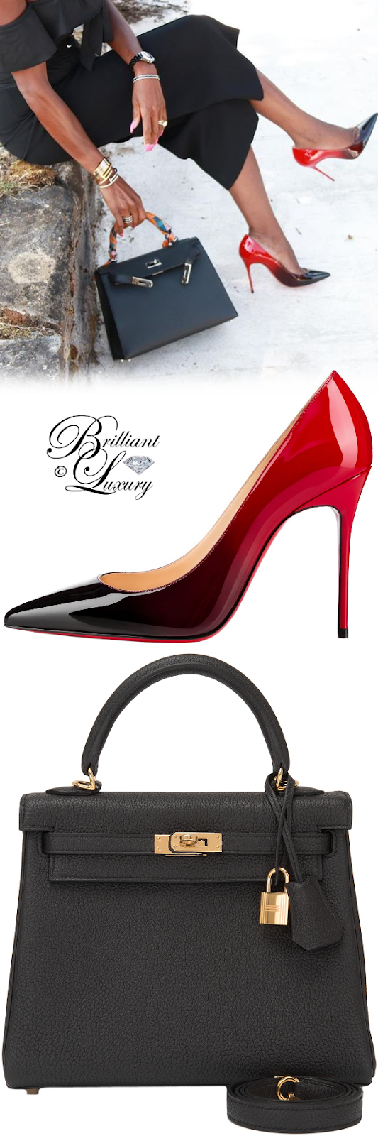 Brilliant Luxury ♦ Christian Louboutin Decolleté pumps #red and Hermès Kelly bag #black #streetstyle