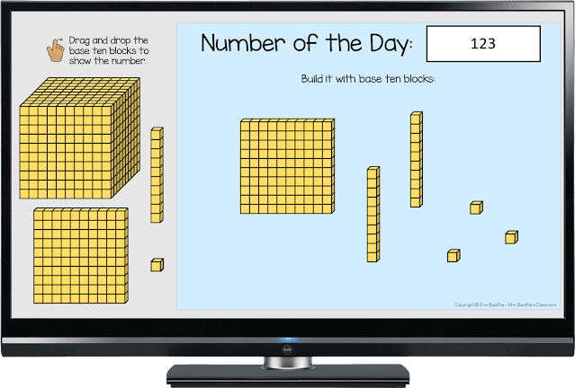Photo of calendar resource number of the day base ten block activity