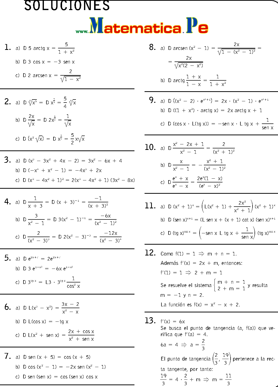 OPERACIONES Y CÁLCULOS CON DERIVADAS EJERCICIOS RESUELTOS ...