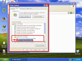 Learn how to show hidden files and folders in windowsXP step11