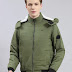 Men Olive Solid Hooded Full Sleeve Jacket