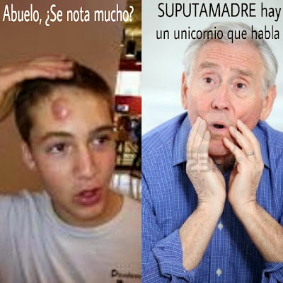 Meme de un nieto que le pregunta a su abuelo si se le nota tremendo barro