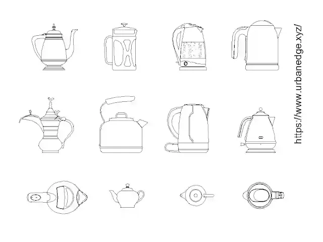 Teapot Kettle cad blocks download - 10+ dwg models