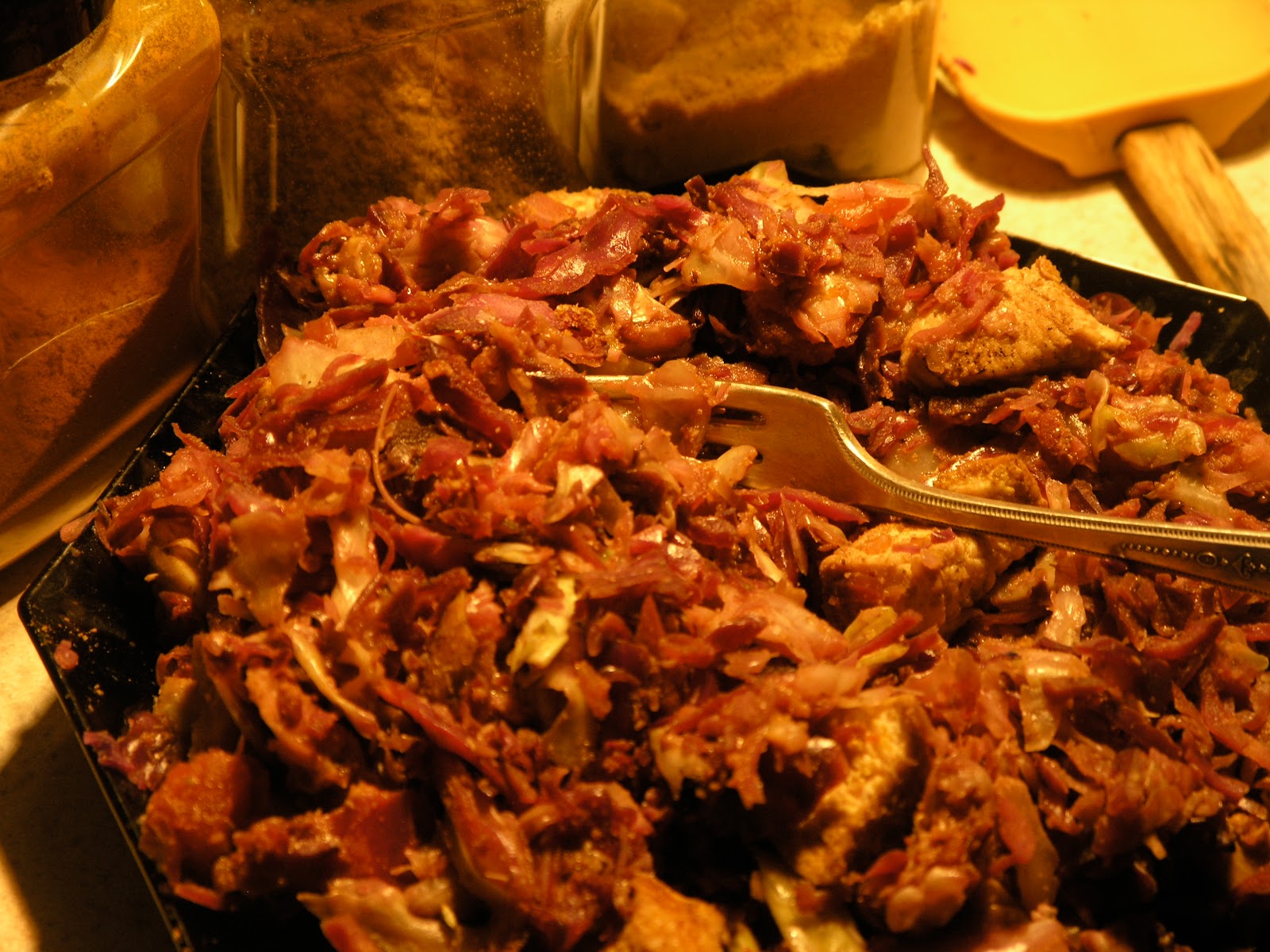 chicken and cabbage on a plate