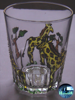 verre, peint, peinture, décoration, vaisselle, enfants, création, savane, girafe, arbre, marron, jaune, vert, famille