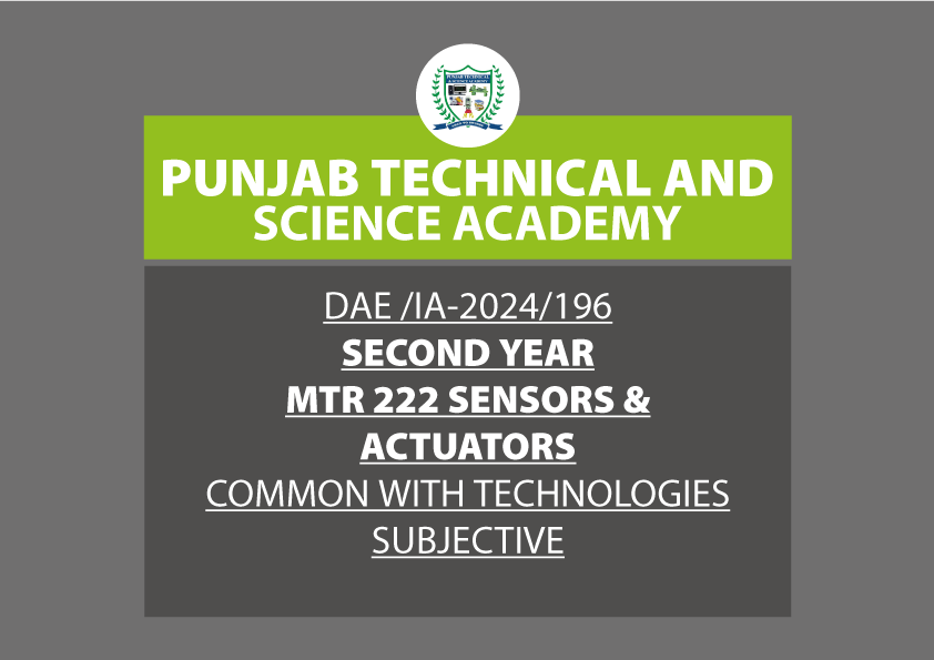 PBTE DAE MTR-222 Sensors & Actuators Past Paper 2024 First Annual