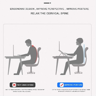 This ergonomic Portable and Foldable Laptop Stand reduce spine and eye strain.यह एर्गोनोमिक पोर्टेबल और फोल्डेबल लैपटॉप स्टैंड रीढ़ और आंखों के तनाव को कम करता है। yah ergonomik portebal aur pholdebal laipatop staind reedh aur aankhon ke tanaav ko kam karata hai.