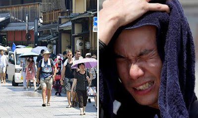 At least 23 dead and thousands sent to hospital as the heatwave in Japan shows no sign of easing. The temperature rose to a record 41.1C in Kumagaya, a city north-west of Tokyo, Japan Meteorological Agency.