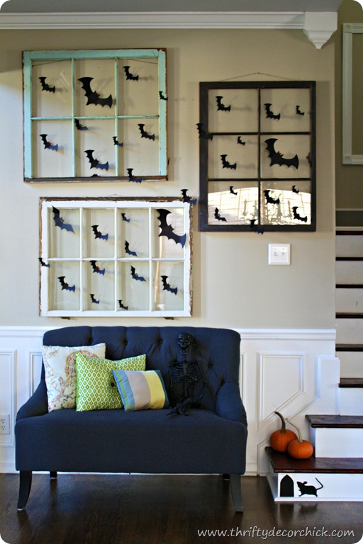 paper bats on wall for Halloween
