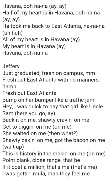  Lirik Lagu Havana 