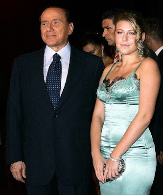 Barbara Berlusconi in night dress with her father Silvio Berlusconi