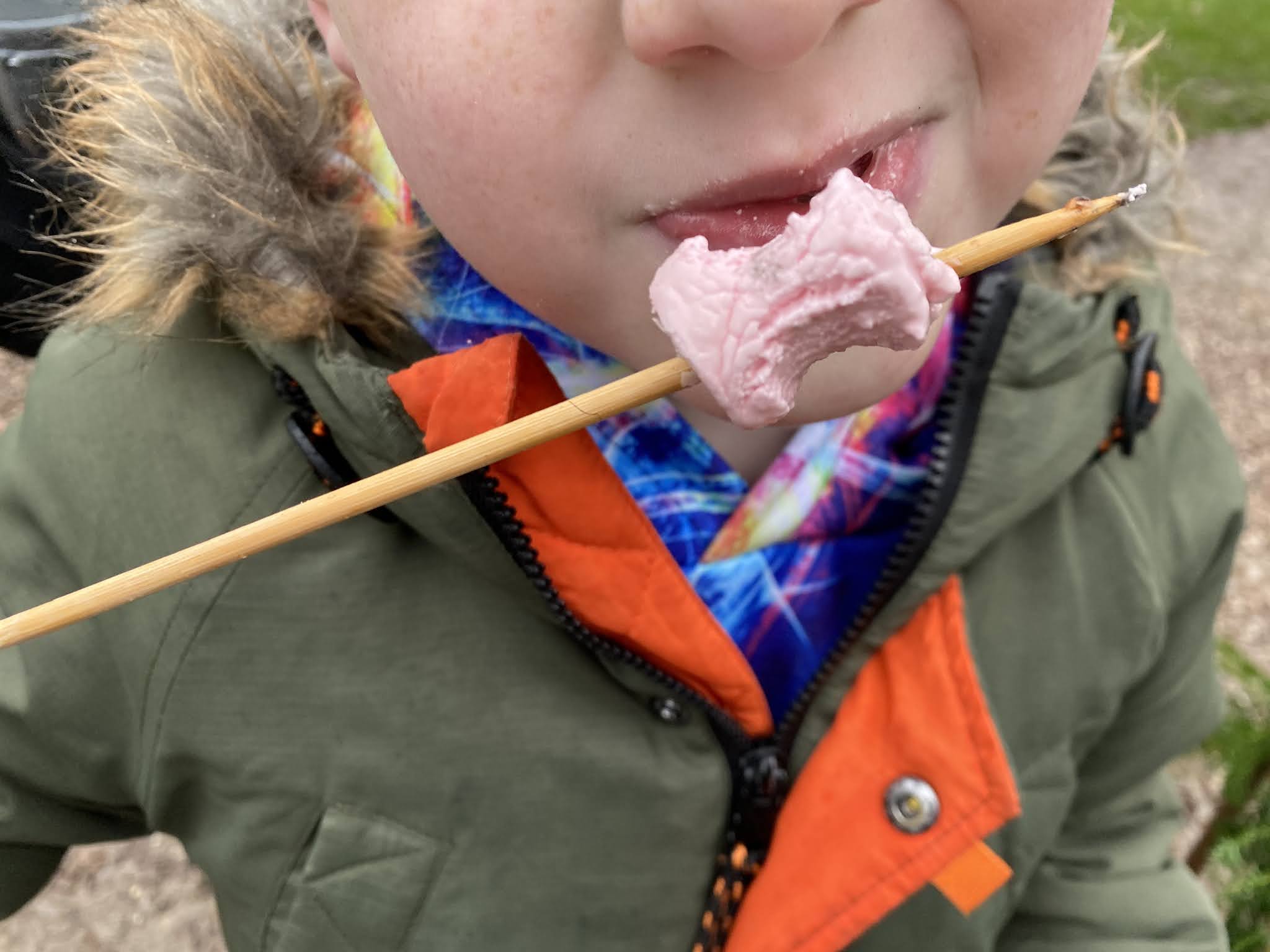 Eating a roasted marshmallow