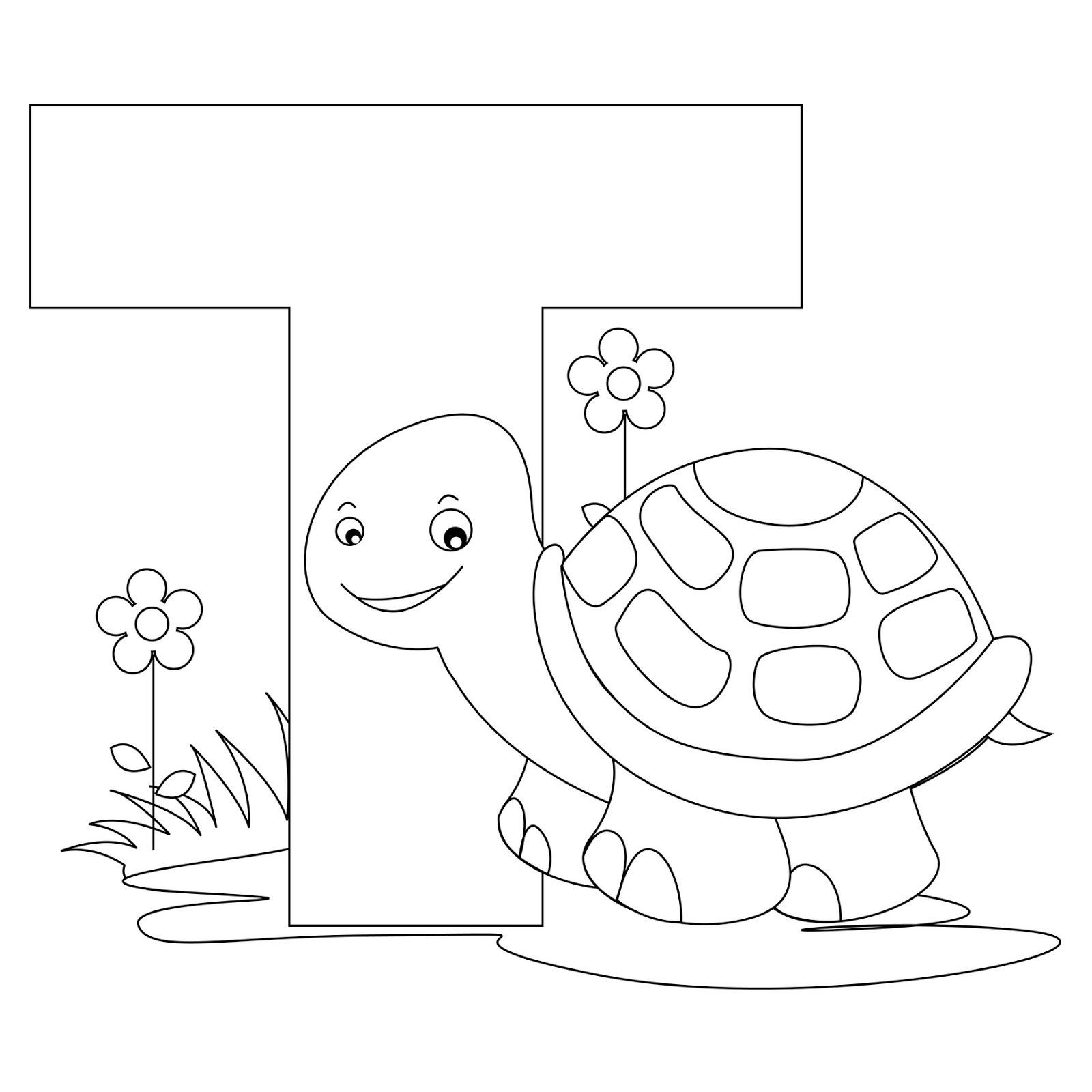 Animal Alphabet Letter T coloring - Turtle coloring ~ Child Coloring