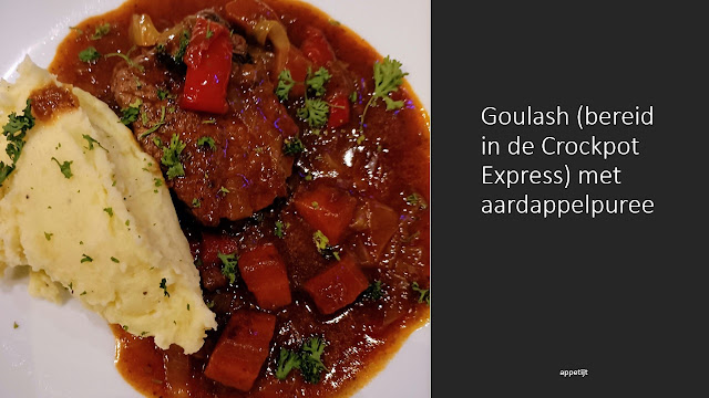 Goulash (bereid in de Crockpot Express) eb aardappelpuree