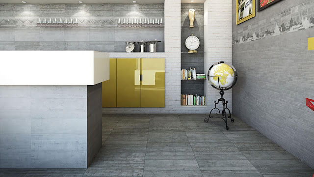 Kitchen tiles design with Cement and resins finish tiles Betonage collection
