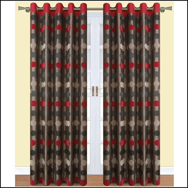 red and grey curtains dotted style