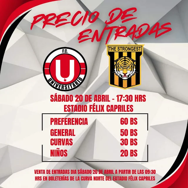 Venta de Entradas Universitario de Vinto vs The Strongest Semifinal Apertura 2024