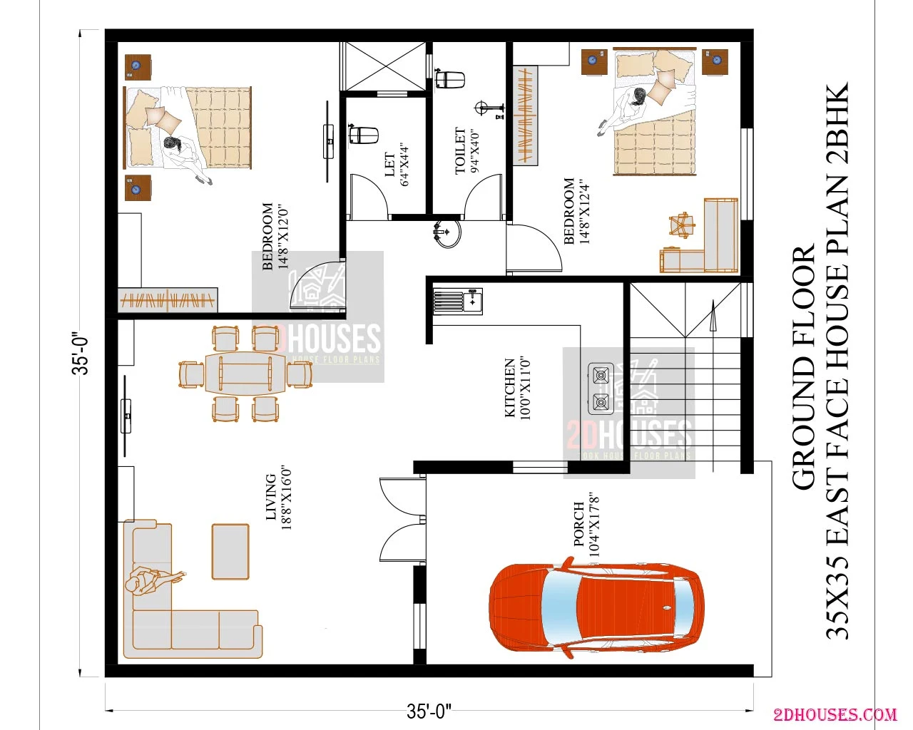 35x35 house plan east facing