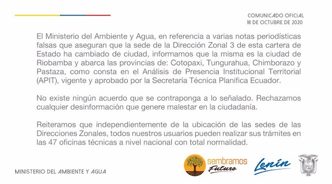 Comunicado Ministerio de Ambiente y Agua 