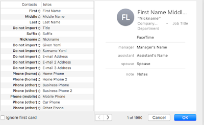 Columns properties when importing contact list