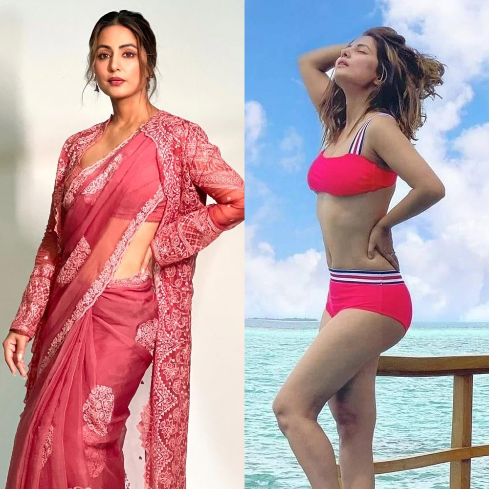Hina Khan saree vs bikini hot actress