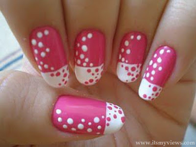 Pretty-pink-nail-designs-polka-dots-combine