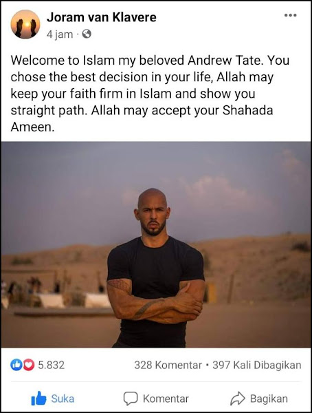 mantan juara dunia kickboxer dan seorang publik figur international masuk Islam Andrew Tate, mantan juara dunia kickboxer dan seorang publik figur internasional masuk Islam