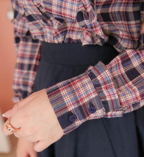 Frilled Shoulder Check Shirt