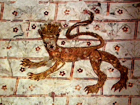 Wall painting of a Plantagenet lion in the Chapelle de Plaincourault, Indre, France. Photographed by Susan Walter. Tour the Loire Valley with a classic car and a private guide.