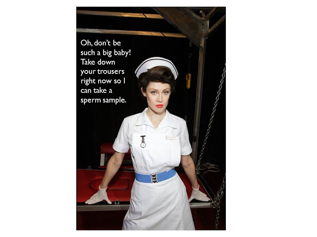 Captioned image of an incredibly sexy nurse