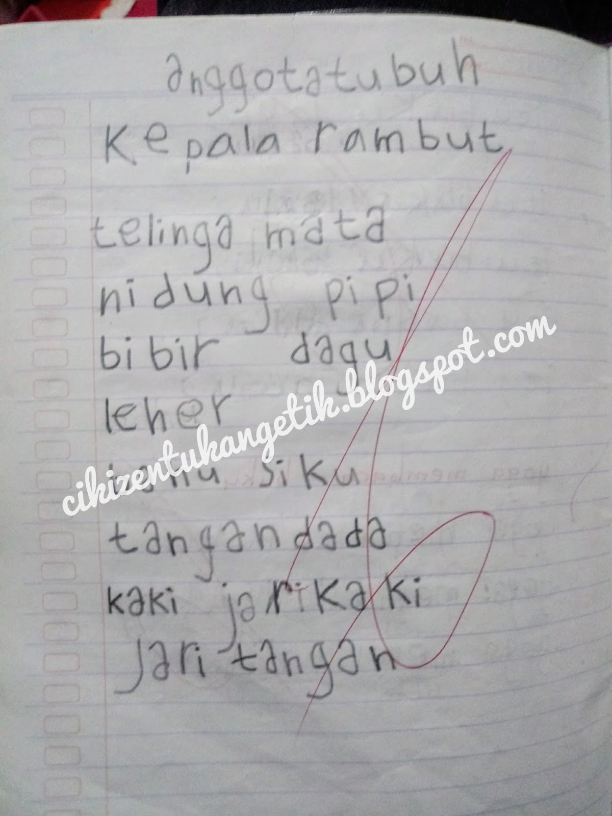 Tulisan di 1 bulan pertaman kelas 1 SD