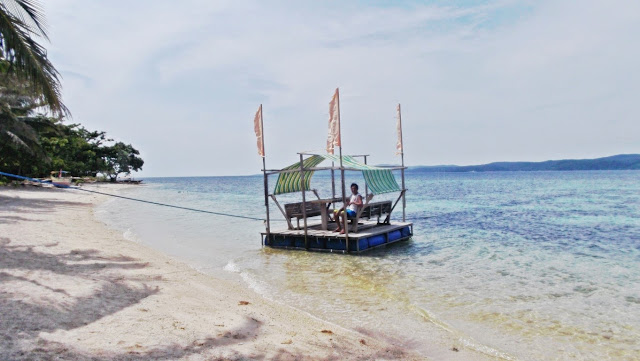 a floating platform by the white sandy beach at Lagbangan Ecopark and Beach Resort Dalupiri Island San Antonio Northern Samar