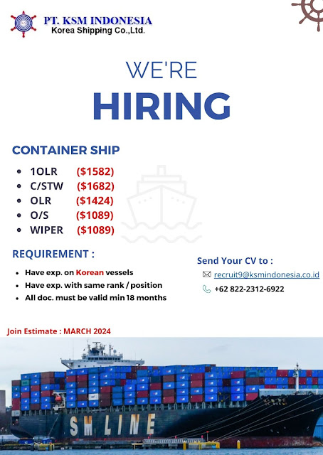 Need Candidate for Seafarer in Container Vessel Bulan Maret 2024